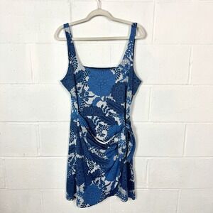 Loft NWT Floral Tank Dress Faux Wrap Side Tie Blue‎ Tropical Resort Travel SZ 14